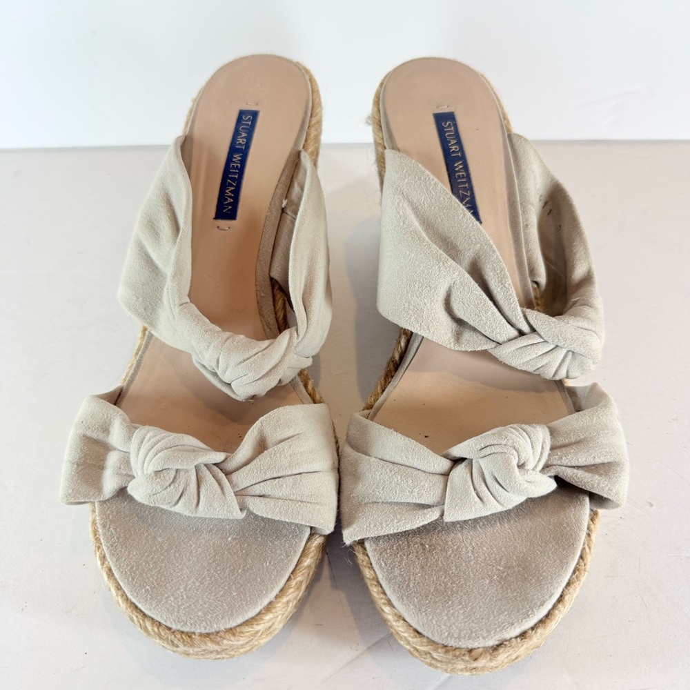 Stuart Weitzman Suede Espadrille Wedge‎ Sandals Women’s Size 9 Nude
